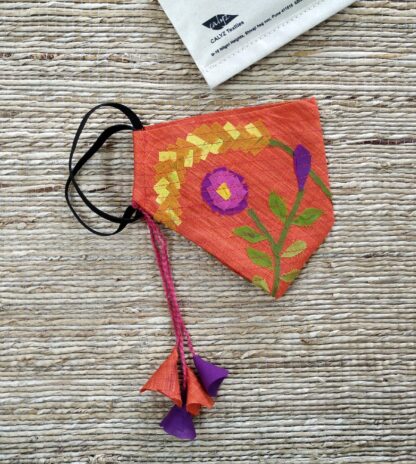 Stay Safe Silk Rust Orange Collage Mask - Image 2